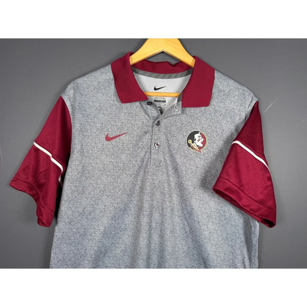 Nike Florida State Seminoles Dri-FIT Polo Shirt Mens Medium Grey Maroon FSU